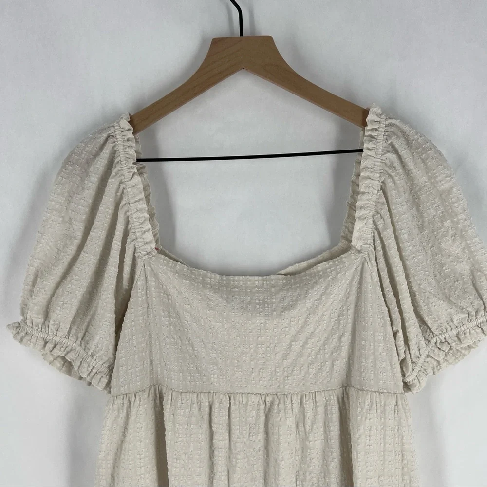 Sophie Rue Cream Lightweight Textured Puff Sleeve Peasant Mini Dress Size L - Picture 8 of 10